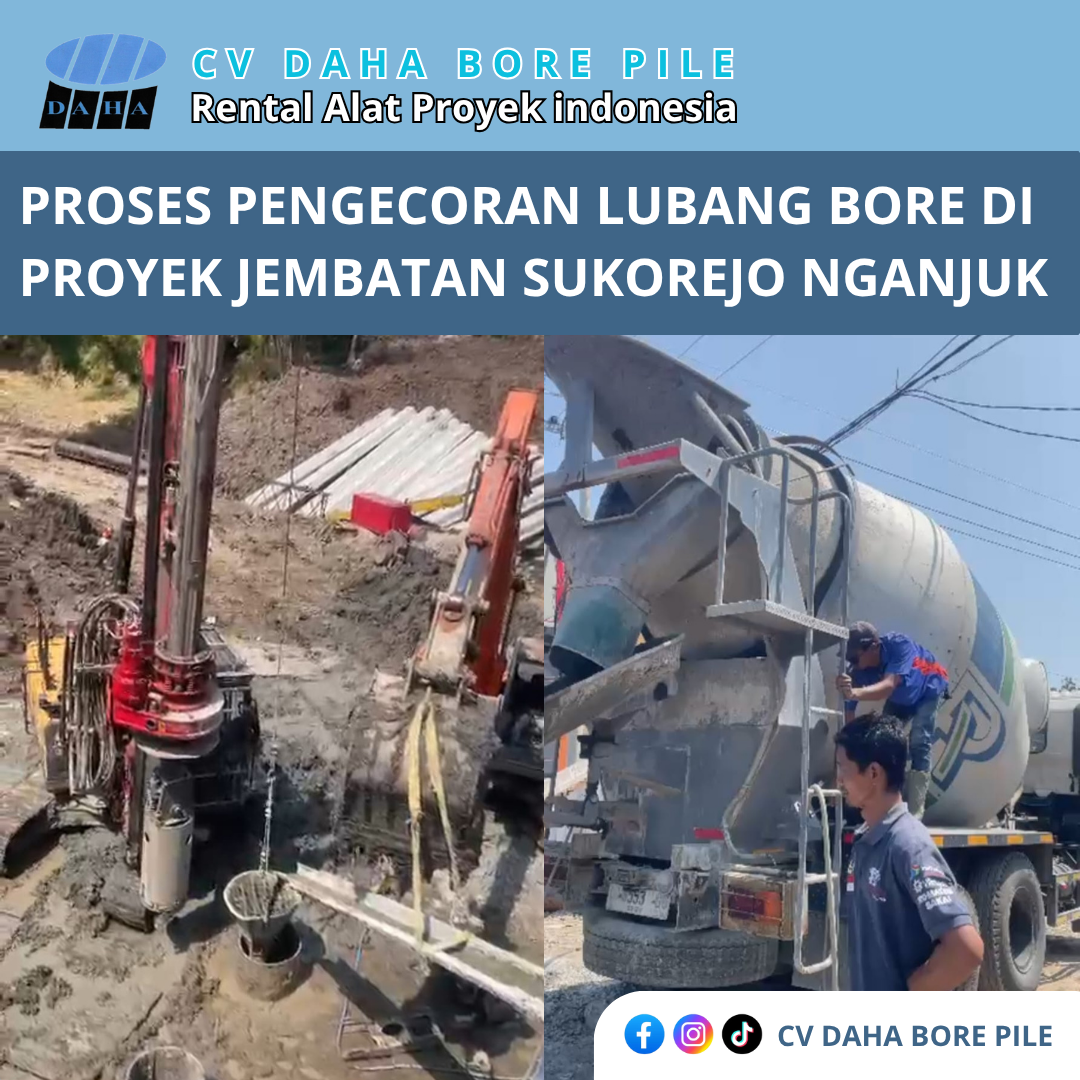 Proses Pengecoran Lubang Bore Pile di Proyek Sukorejo Nganjuk oleh CV Daha Bore Pile